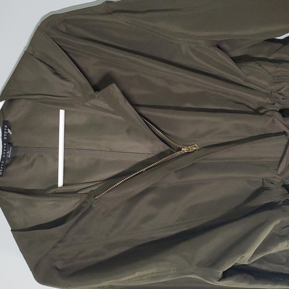 Hyfve jacket women's size large green long modest zippered fabric hooded cinch - Picture 3 of 8